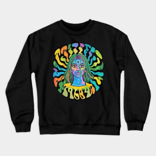 Colorful Psychedelic Girl Trippy Abstract Third Eye Vision Crewneck Sweatshirt